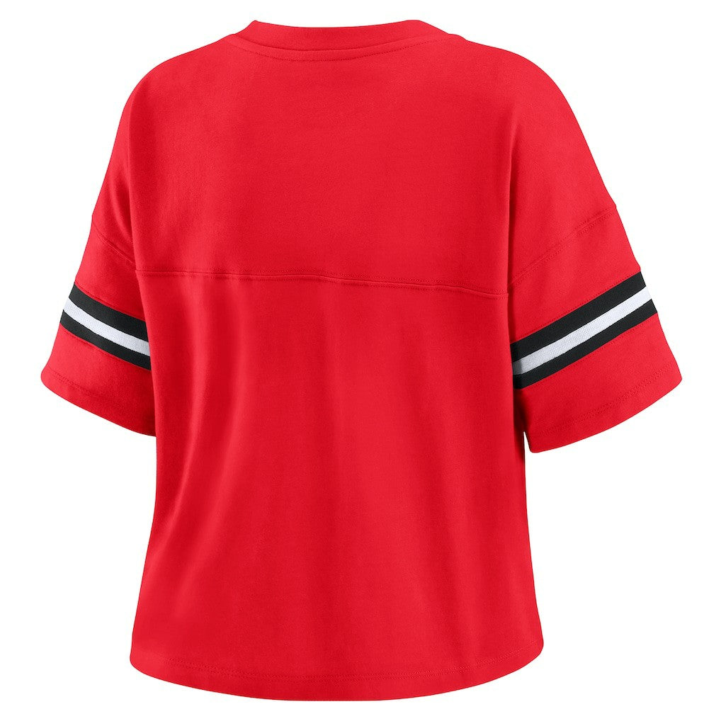 Chicago Bulls WEAR by Erin Andrews Women's Plus Size Color Block Boxy V-Neck T-Shirt Red