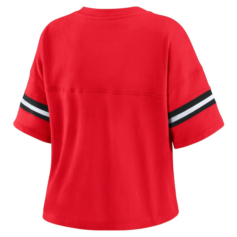 Chicago Bulls WEAR by Erin Andrews Women's Plus Size Color Block Boxy V-Neck T-Shirt Red