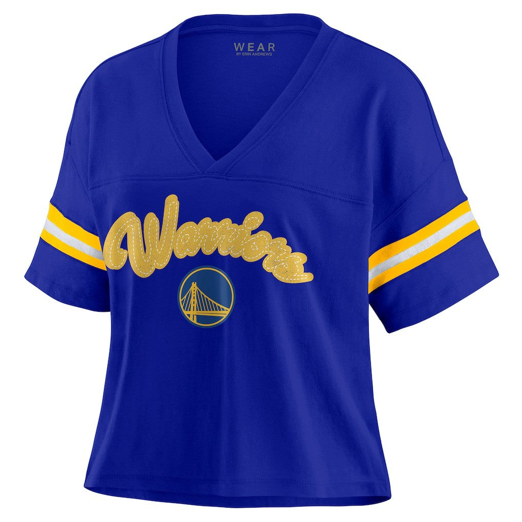 Golden State Warriors WEAR by Erin Andrews Women's Plus Size Color Block Boxy V-Neck T-Shirt Royal