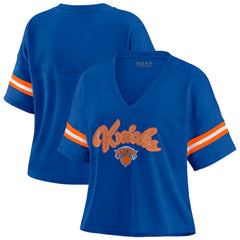 New York Knicks WEAR by Erin Andrews Women's Plus Size Color Block Boxy V-Neck T-Shirt Blue