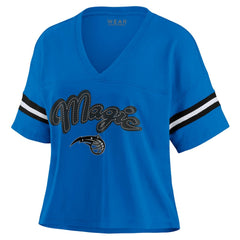 Orlando Magic WEAR by Erin Andrews Women's Plus Size Color Block Boxy V-Neck T-Shirt Blue