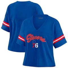 Philadelphia 76ers WEAR by Erin Andrews Women's Plus Size Color Block Boxy V-Neck T-Shirt Royal