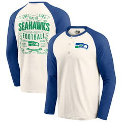 Seattle Seahawks Darius Rucker Collection Raglan Henley Long Sleeve T-Shirt - Cream/Royal - Fanatics