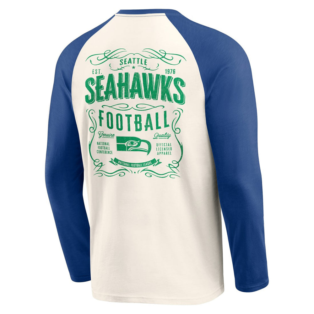 Seattle Seahawks Darius Rucker Collection Raglan Henley Long Sleeve T-Shirt - Cream/Royal - Fanatics
