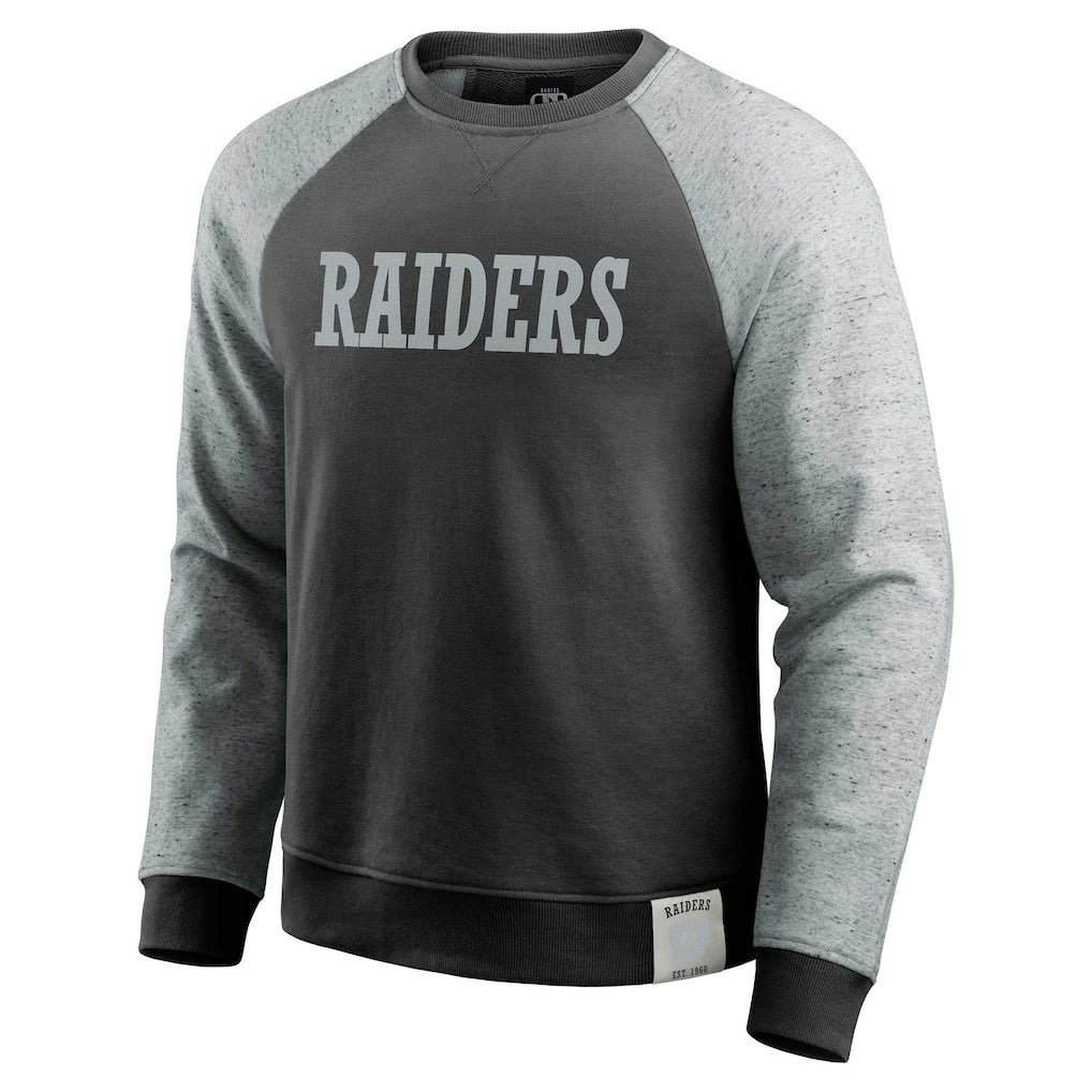 Las Vegas Raiders Darius Rucker Collection Colorblock Pullover Sweatshirt - Black/Heather Gray - Fanatics