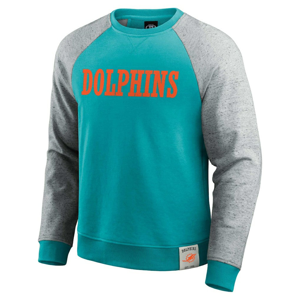 Miami Dolphins Darius Rucker Collection Colorblock Pullover Sweatshirt - Aqua/Heather Gray - Fanatics