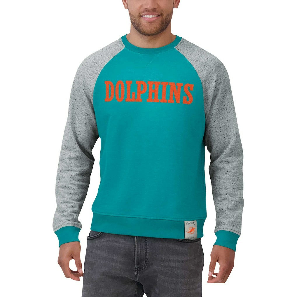 Miami Dolphins Darius Rucker Collection Colorblock Pullover Sweatshirt - Aqua/Heather Gray - Fanatics
