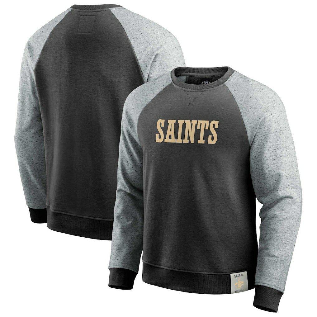 New Orleans Saints Darius Rucker Collection Colorblock Pullover Sweatshirt - Black/Heather Gray - Fanatics