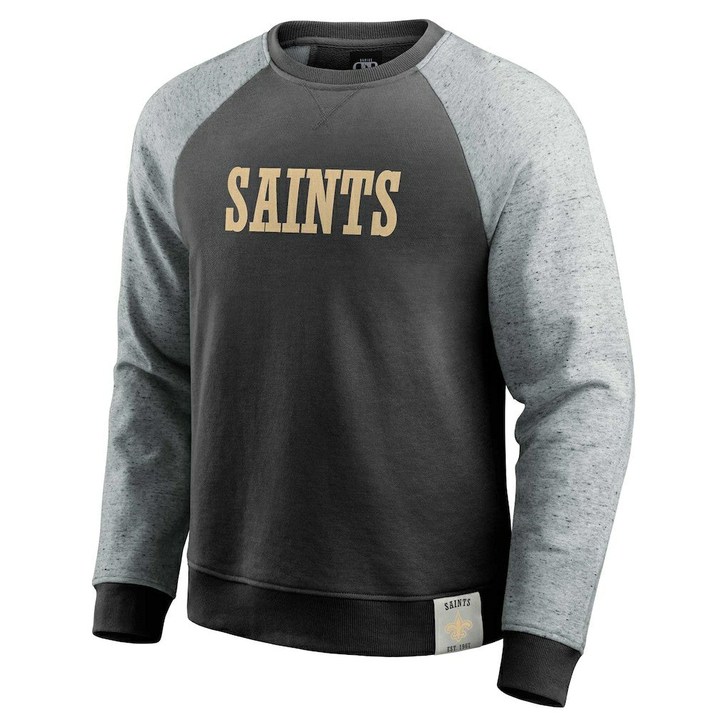 New Orleans Saints Darius Rucker Collection Colorblock Pullover Sweatshirt - Black/Heather Gray - Fanatics