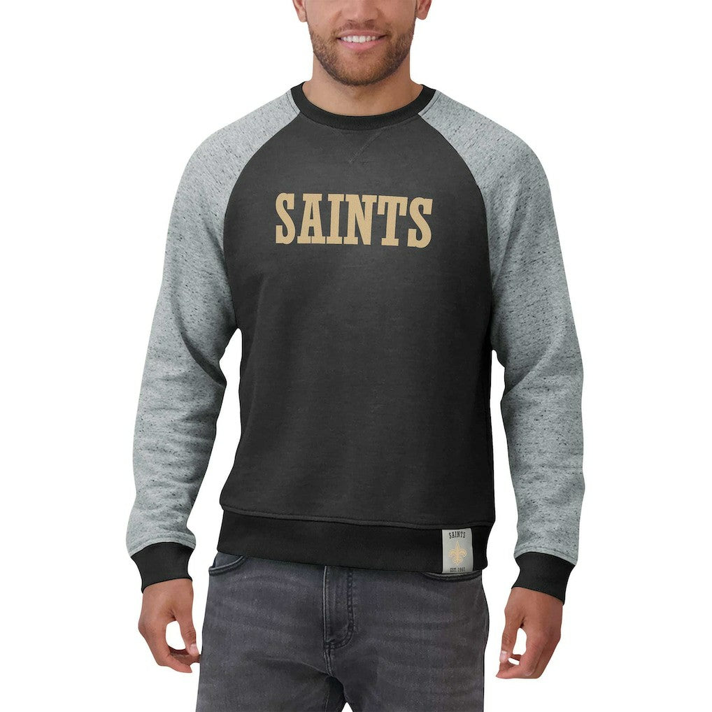 New Orleans Saints Darius Rucker Collection Colorblock Pullover Sweatshirt - Black/Heather Gray - Fanatics
