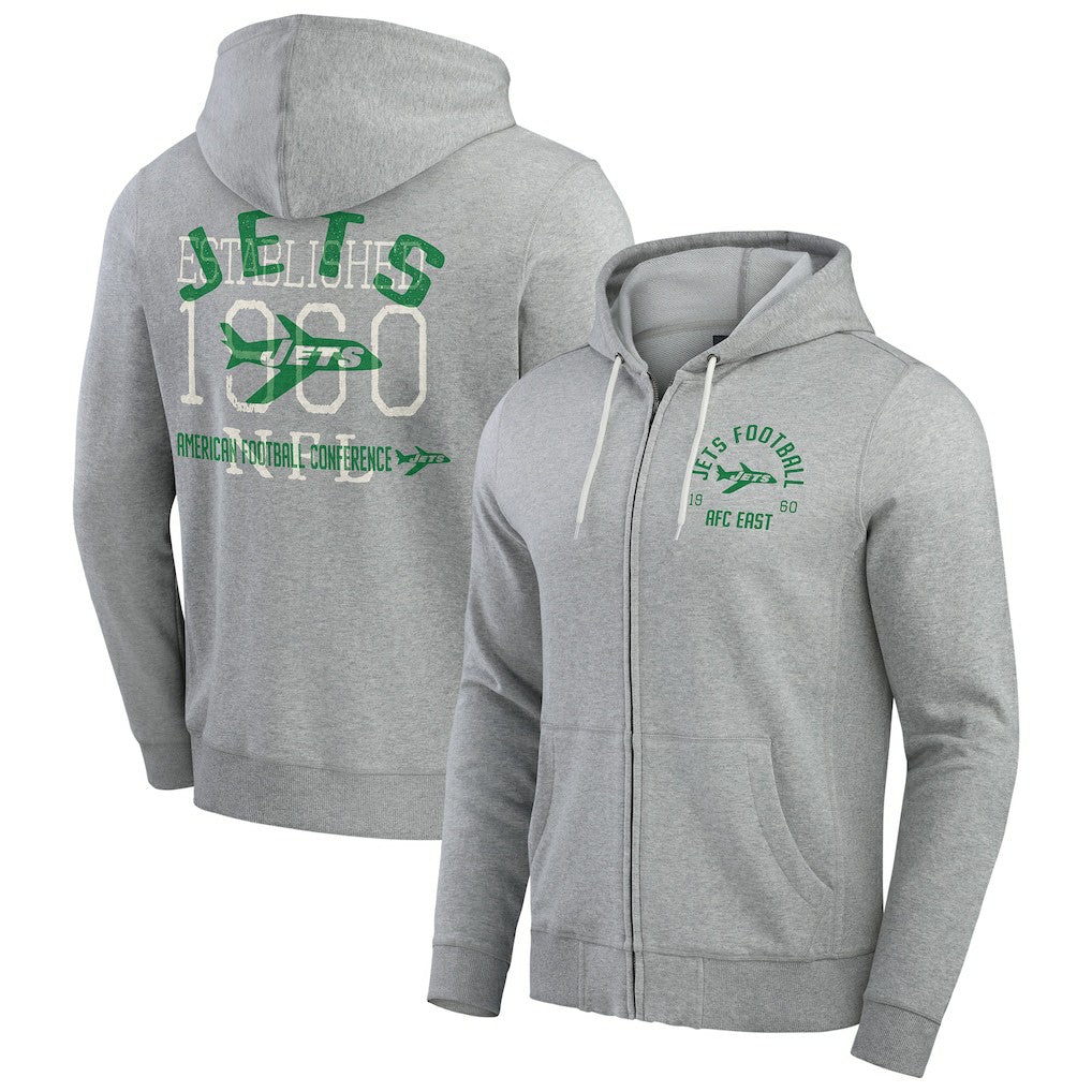 New York Jets Darius Rucker Collection Vintage Stripe Full-Zip Hoodie - Heather Gray - Fanatics
