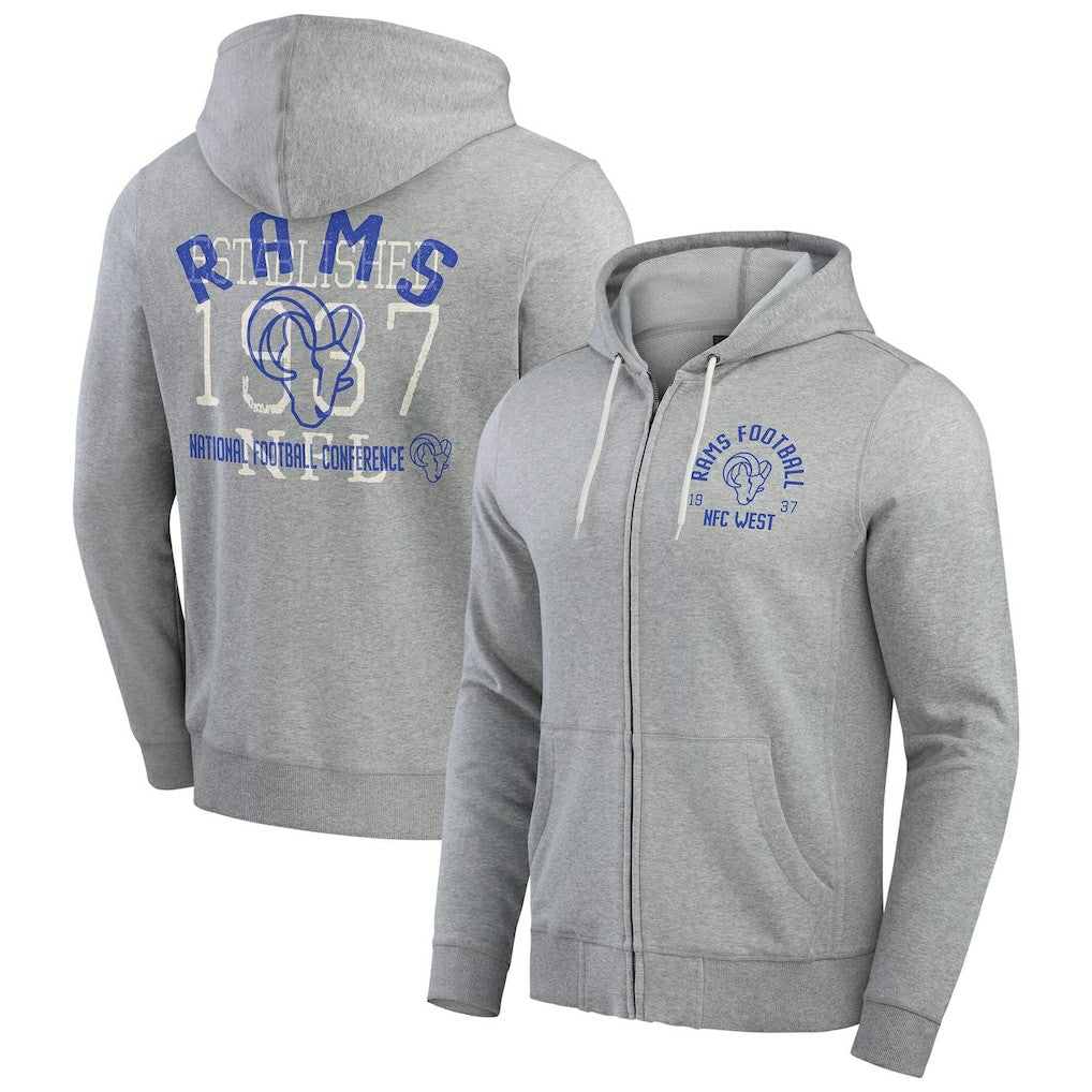 Los Angeles Rams Darius Rucker Collection Vintage Stripe Full-Zip Hoodie - Heather Gray - Fanatics