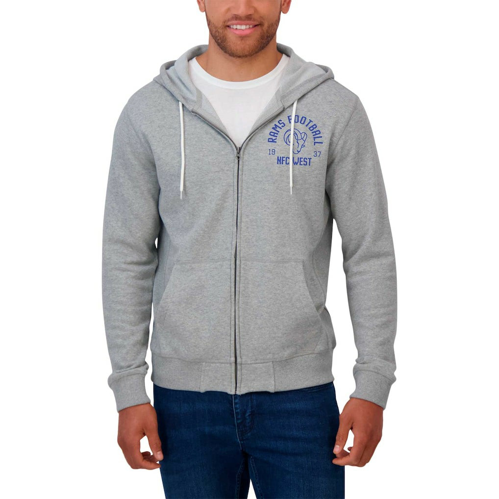 Los Angeles Rams Darius Rucker Collection Vintage Stripe Full-Zip Hoodie - Heather Gray - Fanatics