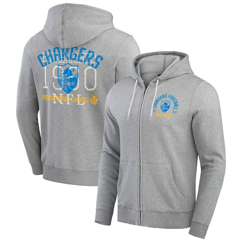 Los Angeles Chargers Darius Rucker Collection Vintage Stripe Full-Zip Hoodie - Heather Gray - Fanatics