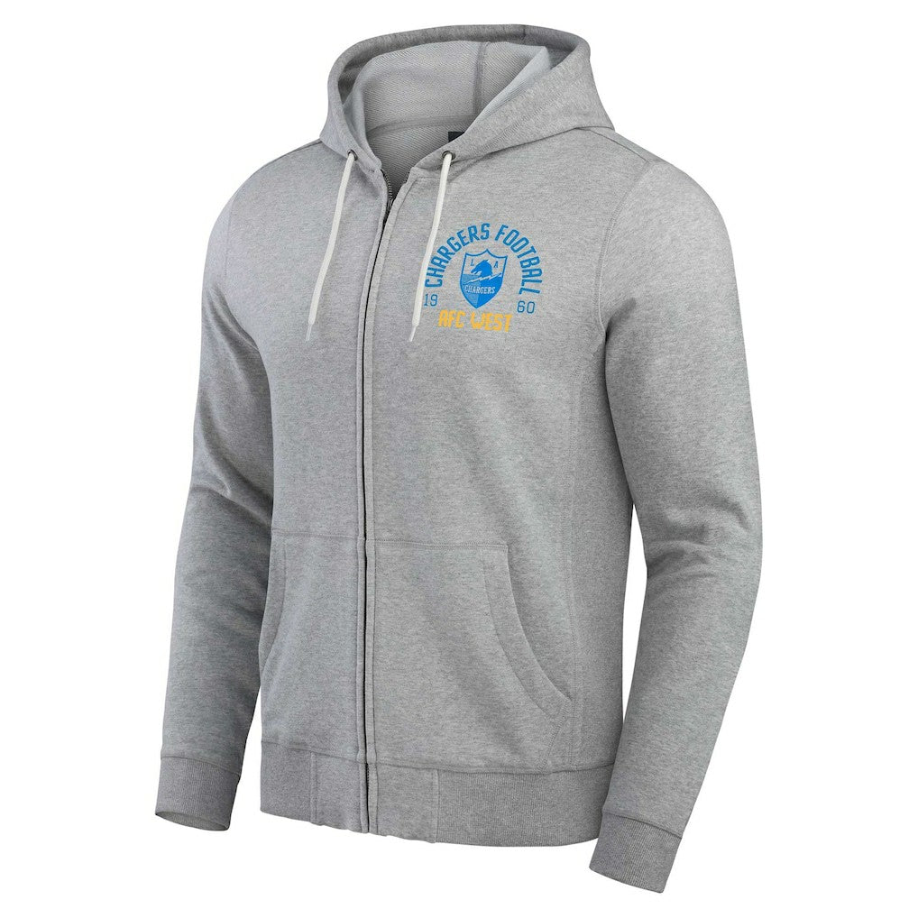 Los Angeles Chargers Darius Rucker Collection Vintage Stripe Full-Zip Hoodie - Heather Gray - Fanatics