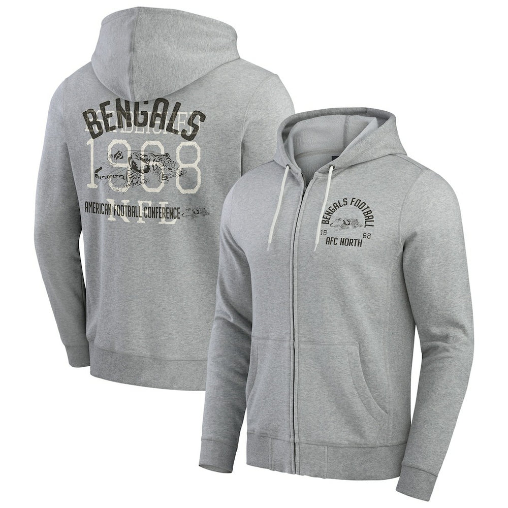 Cincinnati Bengals Darius Rucker Collection Vintage Stripe Full-Zip Hoodie - Heather Gray - Fanatics