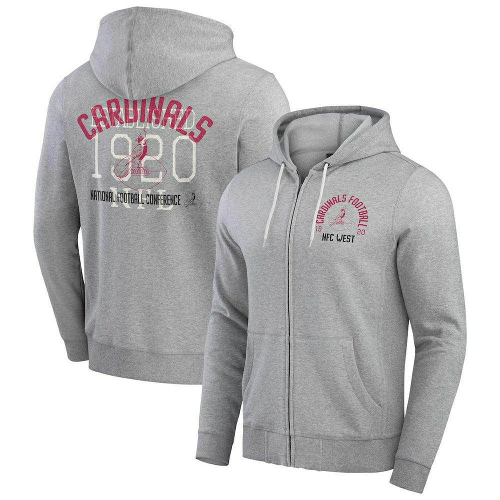 Arizona Cardinals Darius Rucker Collection Vintage Stripe Full-Zip Hoodie - Heather Gray - Fanatics