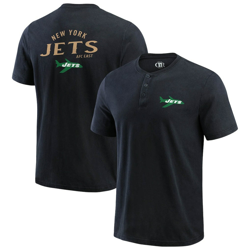 New York Jets Darius Rucker Collection Washed Henley T-Shirt - Black - Fanatics