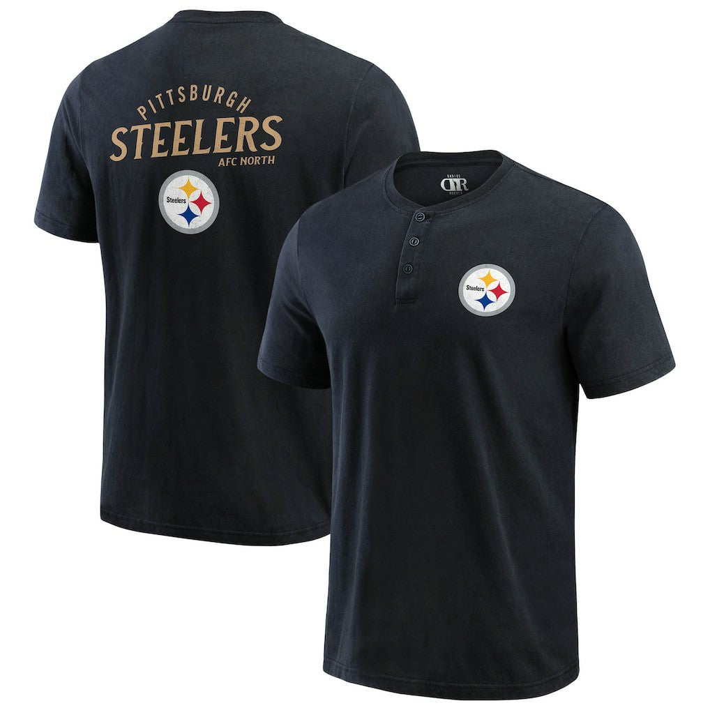 Pittsburgh Steelers Darius Rucker Collection Washed Henley T-Shirt - Black - Fanatics