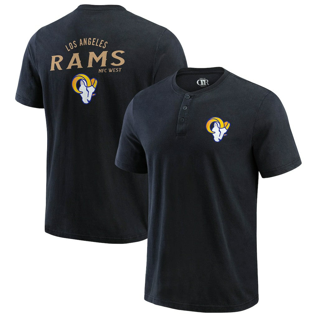 Los Angeles Rams Darius Rucker Collection Washed Henley T-Shirt - Black - Fanatics
