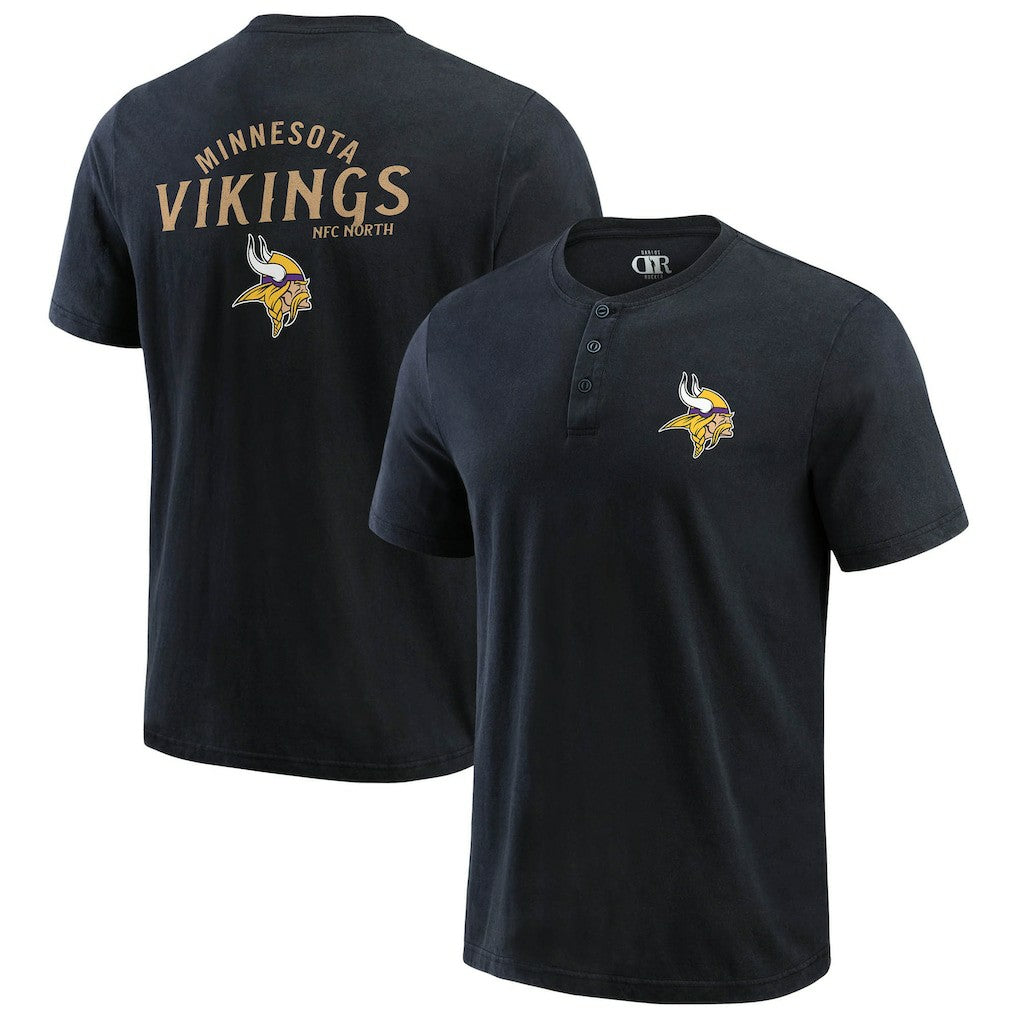 Minnesota Vikings Darius Rucker Collection Washed Henley T-Shirt - Black - Fanatics