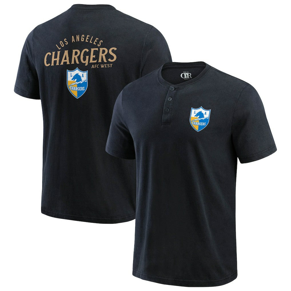 Los Angeles Chargers Darius Rucker Collection Washed Henley T-Shirt - Black - Fanatics