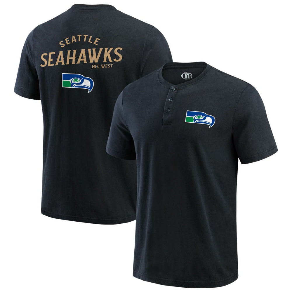 Seattle Seahawks Darius Rucker Collection Washed Henley T-Shirt - Black - Fanatics