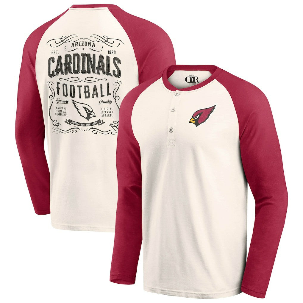 Arizona Cardinals Darius Rucker Collection Raglan Henley T-Shirt - Cream/Cardinal - Fanatics