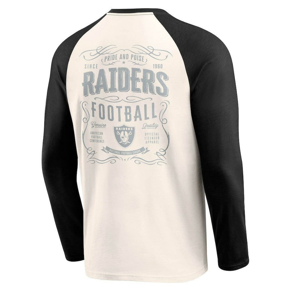 Las Vegas Raiders Darius Rucker Collection Raglan Henley T-Shirt - Cream/Black - Fanatics