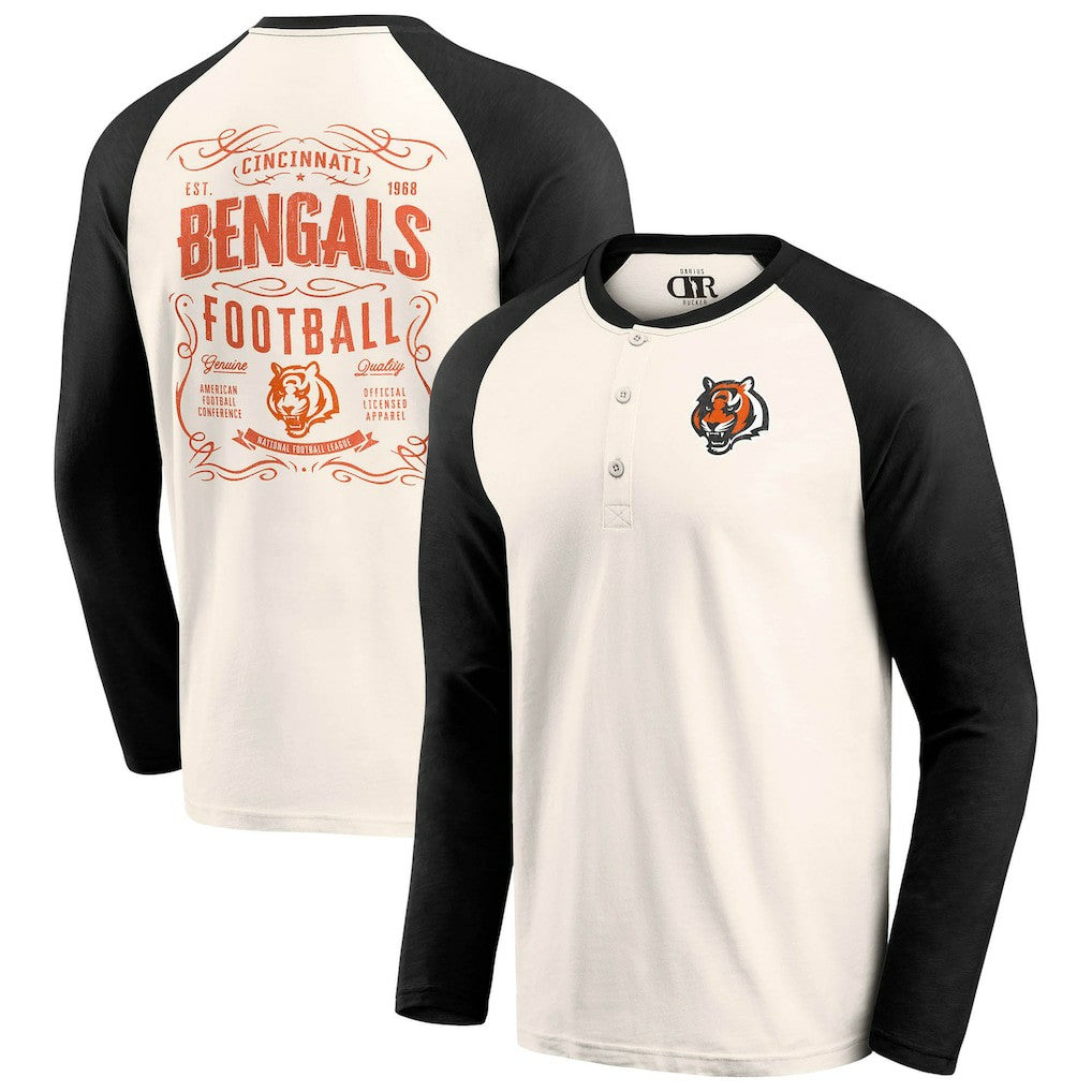 Cincinnati Bengals Darius Rucker Collection Raglan Henley T-Shirt - Cream/Black - Fanatics