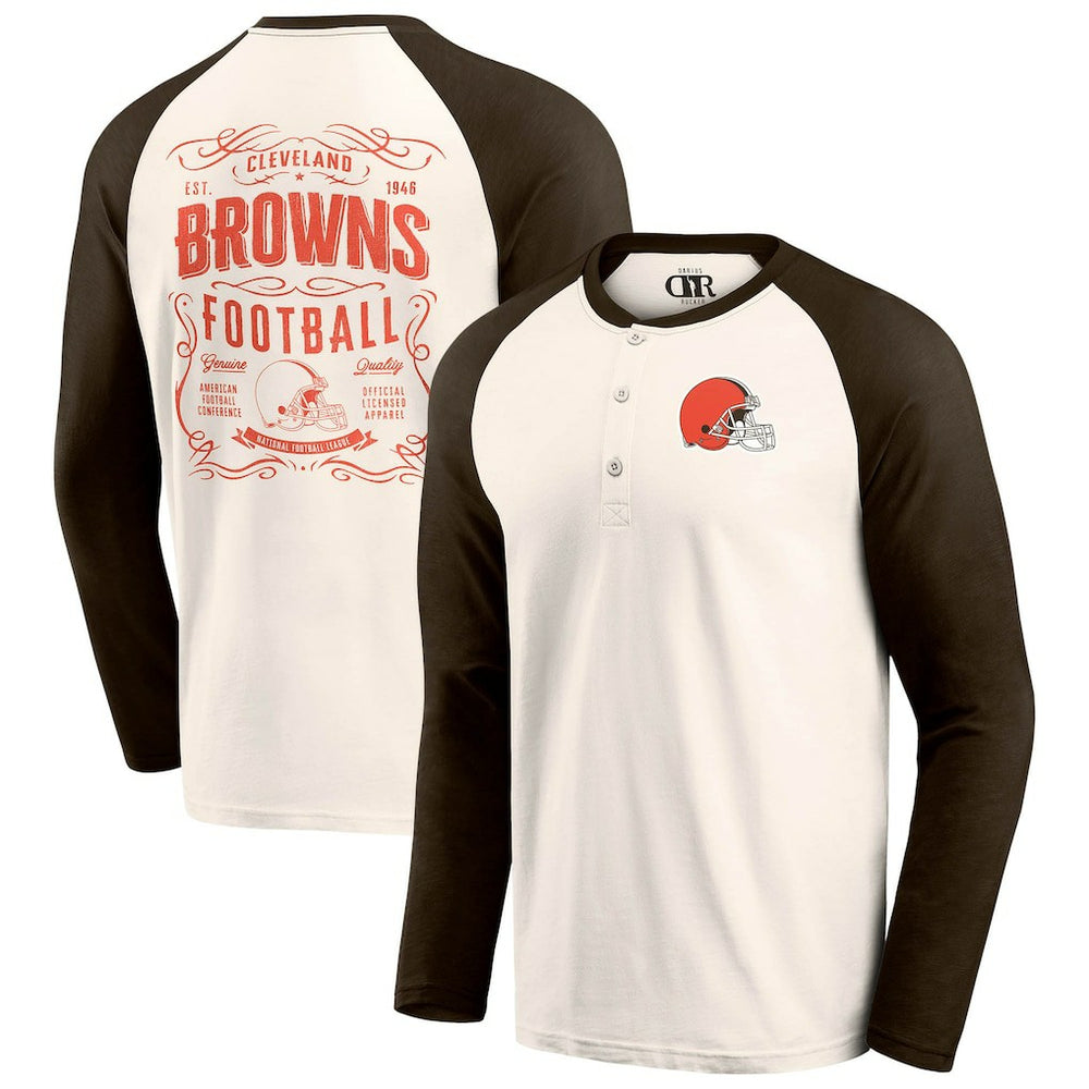 Cleveland Browns Darius Rucker Collection Raglan Henley T-Shirt - Cream/Brown - Fanatics