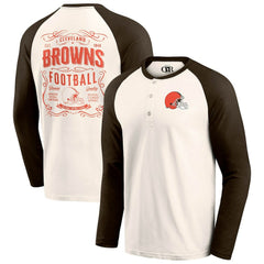 Cleveland Browns Darius Rucker Collection Raglan Henley T-Shirt - Cream/Brown - Fanatics