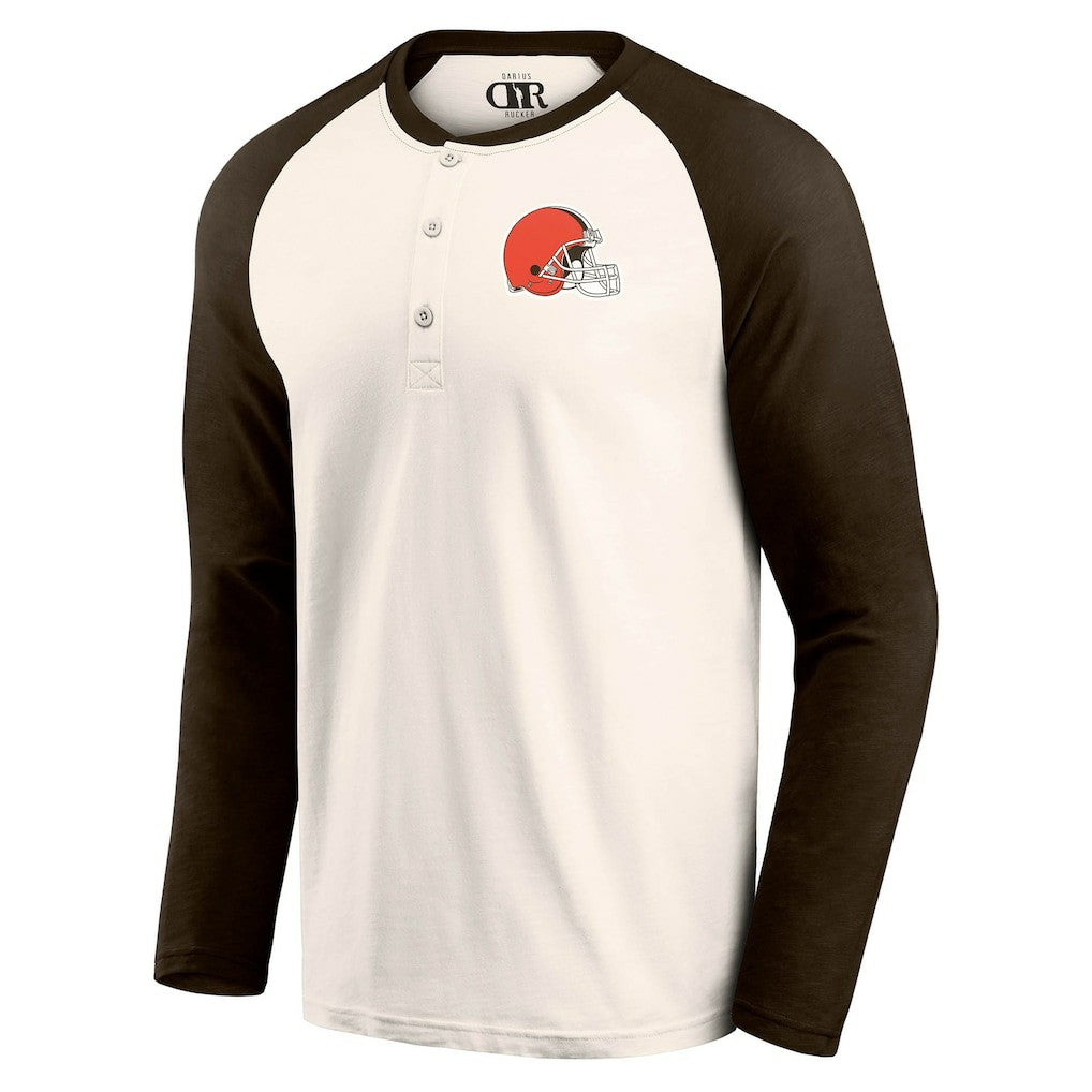 Cleveland Browns Darius Rucker Collection Raglan Henley T-Shirt - Cream/Brown - Fanatics