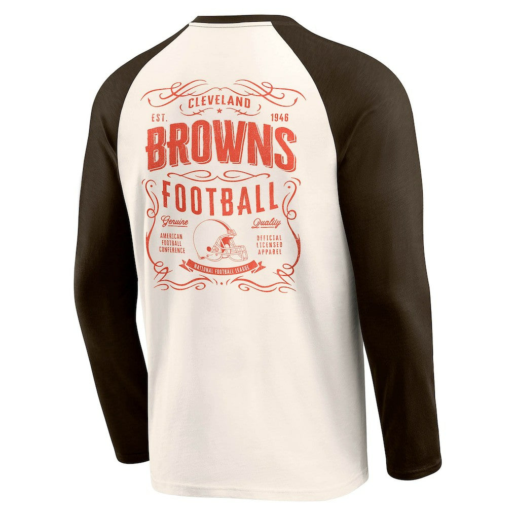 Cleveland Browns Darius Rucker Collection Raglan Henley T-Shirt - Cream/Brown - Fanatics