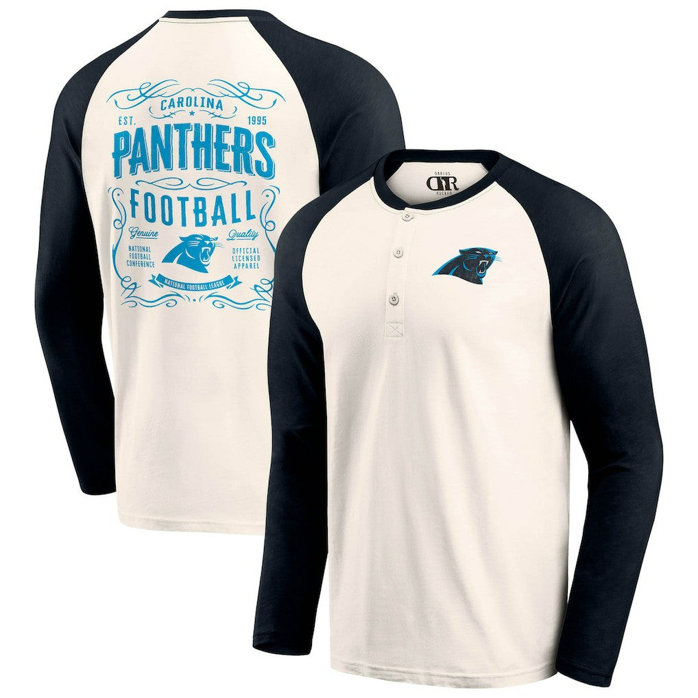 Carolina Panthers Darius Rucker Collection Raglan Henley T-Shirt - Cream/Black - Fanatics