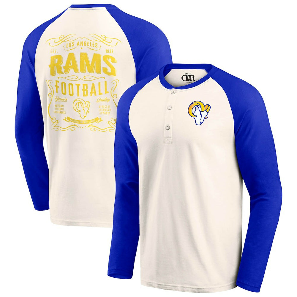 Los Angeles Rams Darius Rucker Collection Raglan Henley T-Shirt - Cream/Royal - Fanatics