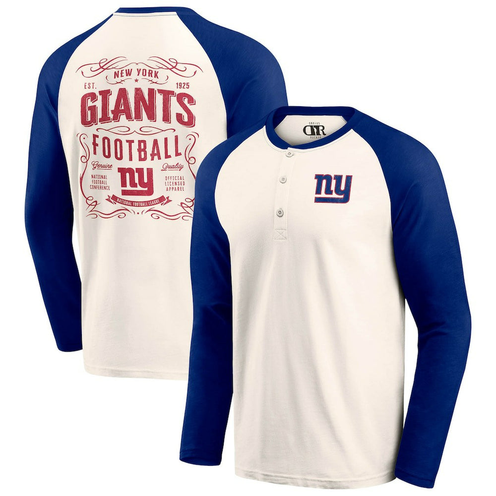 New York Giants Darius Rucker Collection Raglan Henley T-Shirt - Cream/Royal - Fanatics