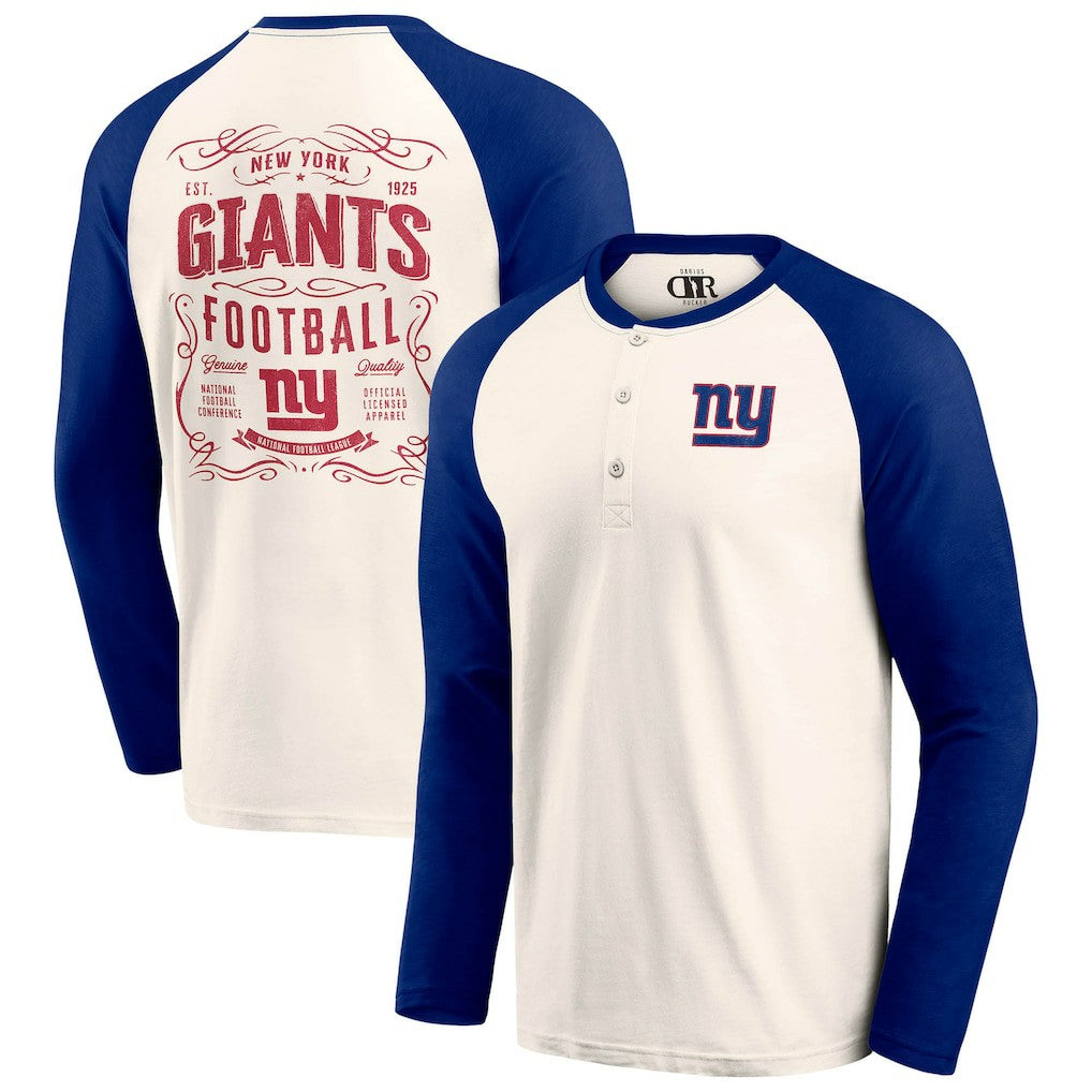 New York Giants Darius Rucker Collection Raglan Henley T-Shirt - Cream/Royal - Fanatics