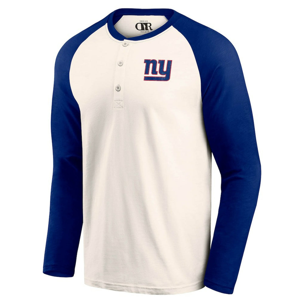 New York Giants Darius Rucker Collection Raglan Henley T-Shirt - Cream/Royal - Fanatics