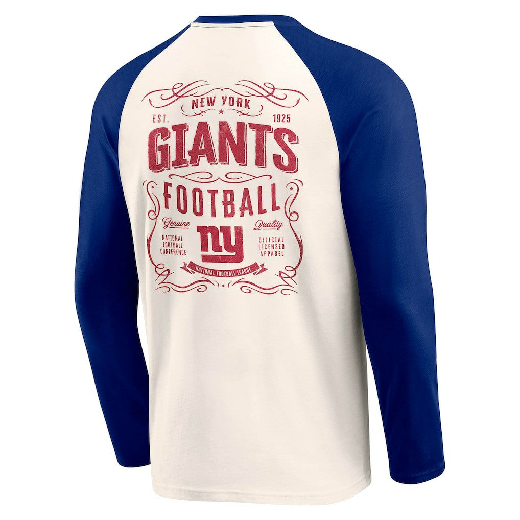 New York Giants Darius Rucker Collection Raglan Henley T-Shirt - Cream/Royal - Fanatics