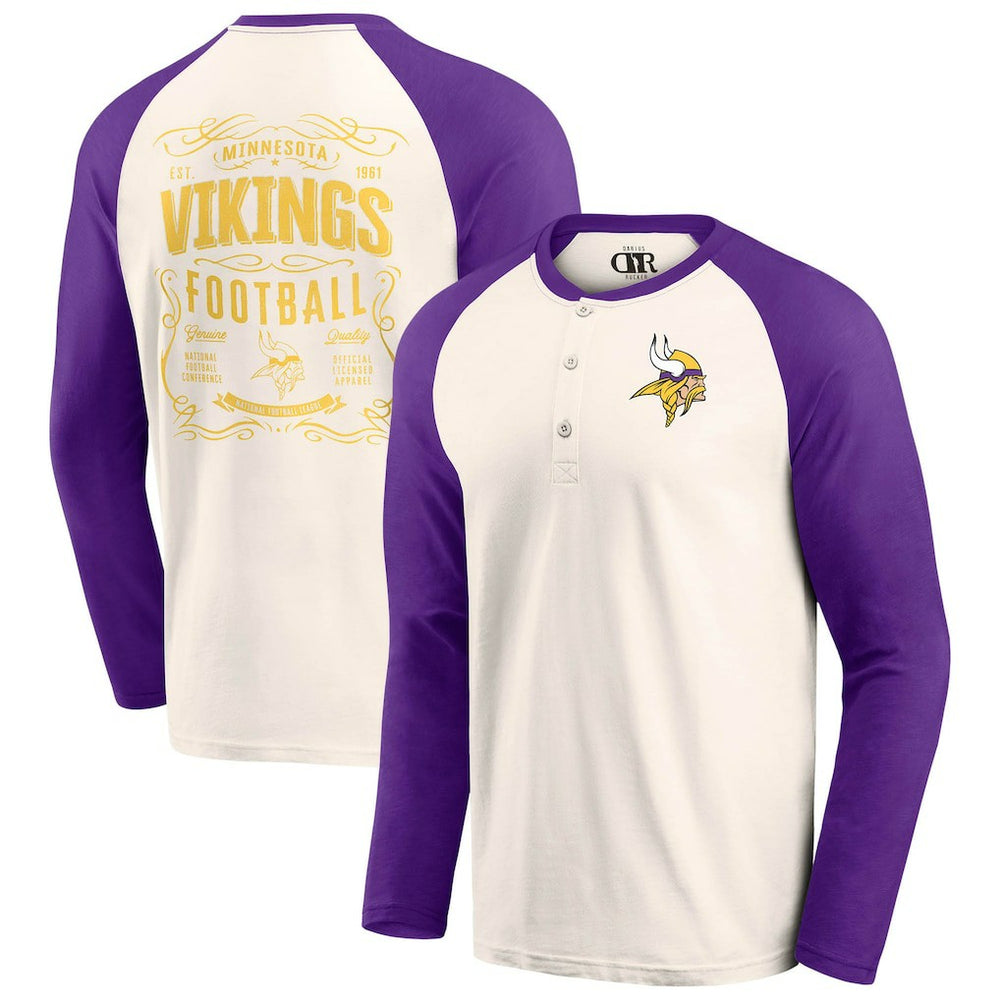 Minnesota Vikings Darius Rucker Collection Raglan Henley T-Shirt - Cream/Purple - Fanatics