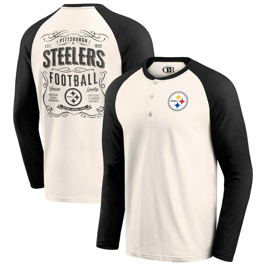 Pittsburgh Steelers Darius Rucker Collection Raglan Henley T-Shirt - Cream/Black - Fanatics