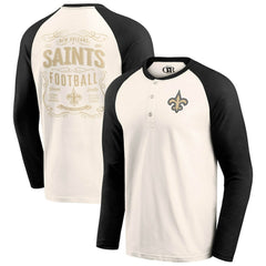 New Orleans Saints Darius Rucker Collection Raglan Henley T-Shirt - Cream/Black - Fanatics