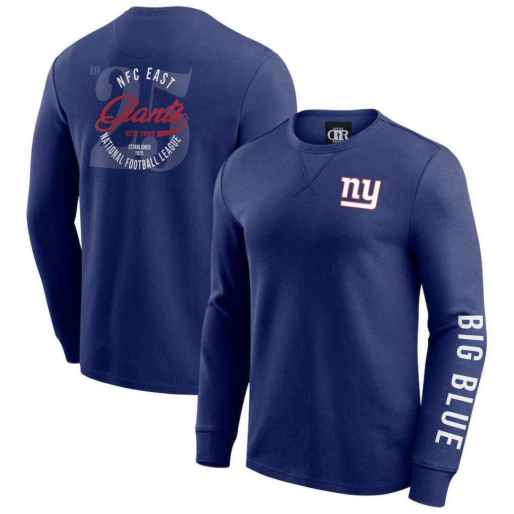 New York Giants Darius Rucker Collection Washed Waffle-Knit Long Sleeve T-Shirt - Royal - Fanatics
