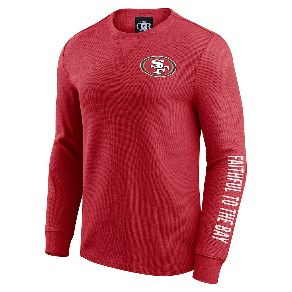 San Francisco 49ers Darius Rucker Collection Washed Waffle-Knit Long Sleeve T-Shirt - Scarlet - Fanatics