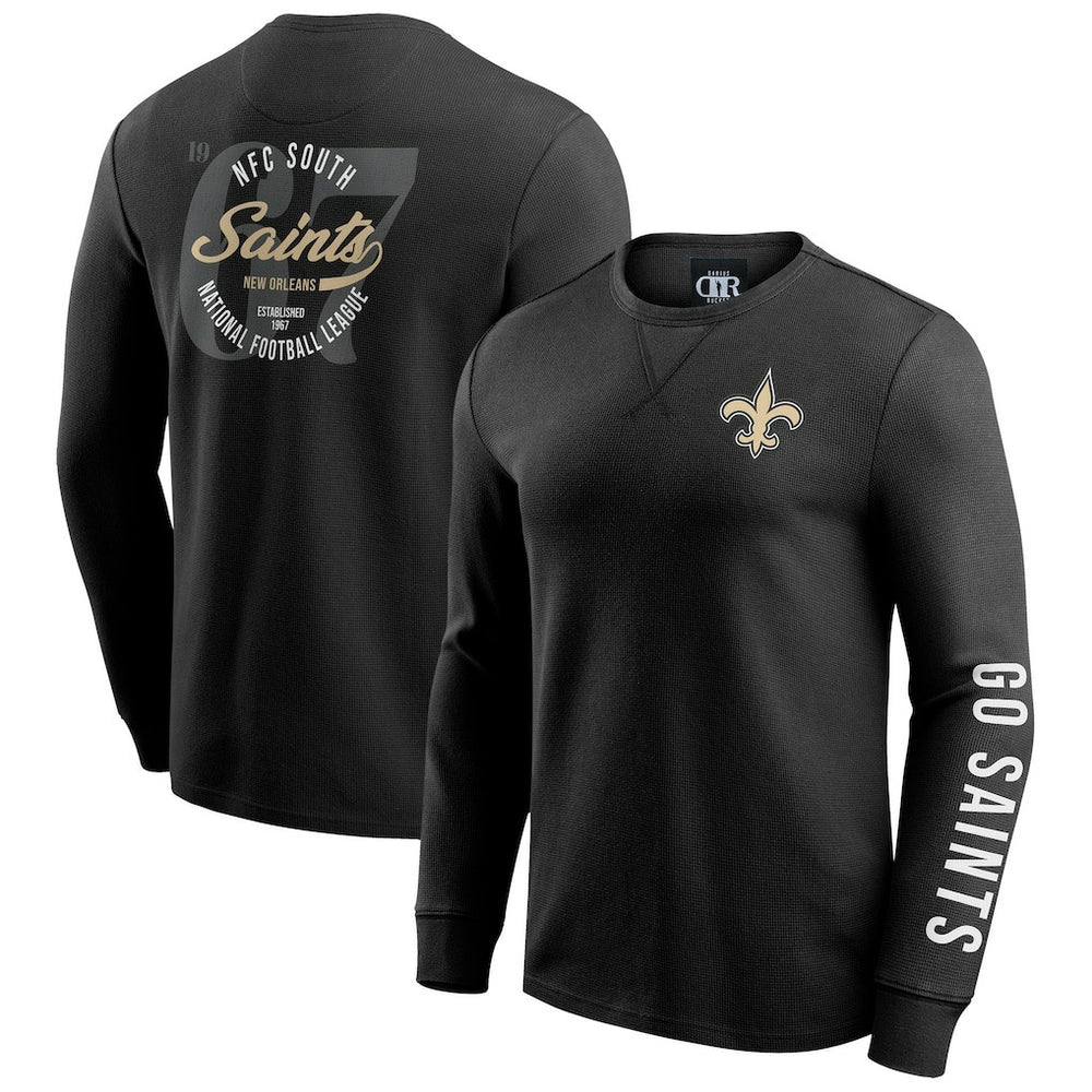 New Orleans Saints Darius Rucker Collection Washed Waffle-Knit Long Sleeve T-Shirt - Black - Fanatics