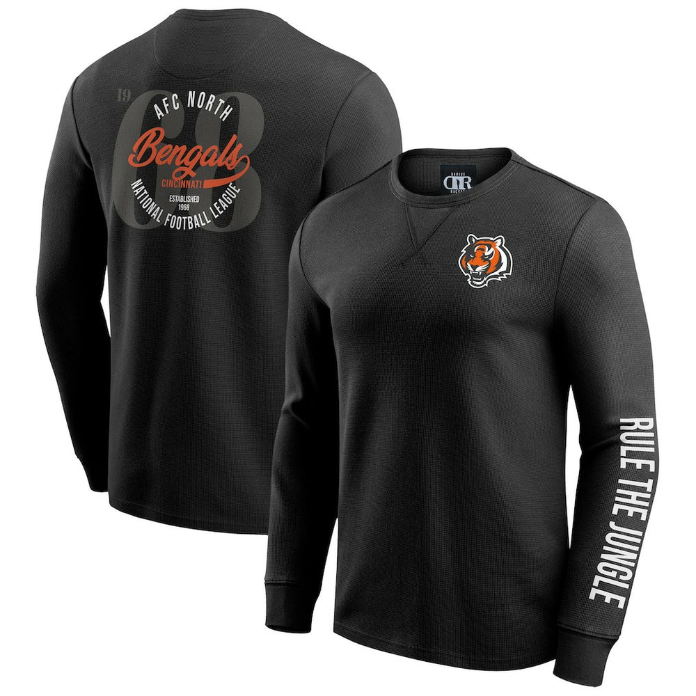 Cincinnati Bengals Darius Rucker Collection Washed Waffle-Knit Long Sleeve T-Shirt - Black - Fanatics