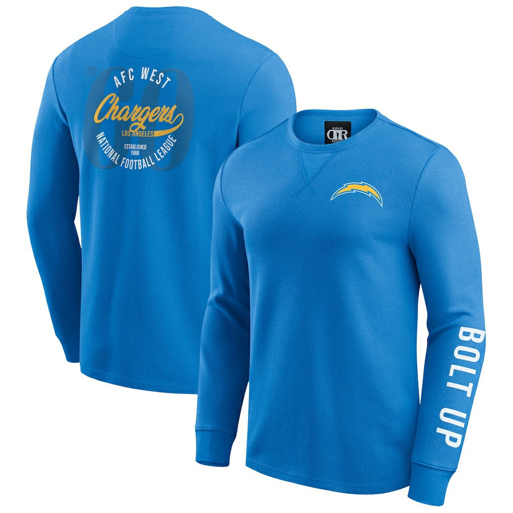 Los Angeles Chargers Darius Rucker Collection Washed Waffle-Knit Long Sleeve T-Shirt - Powder Blue - Fanatics