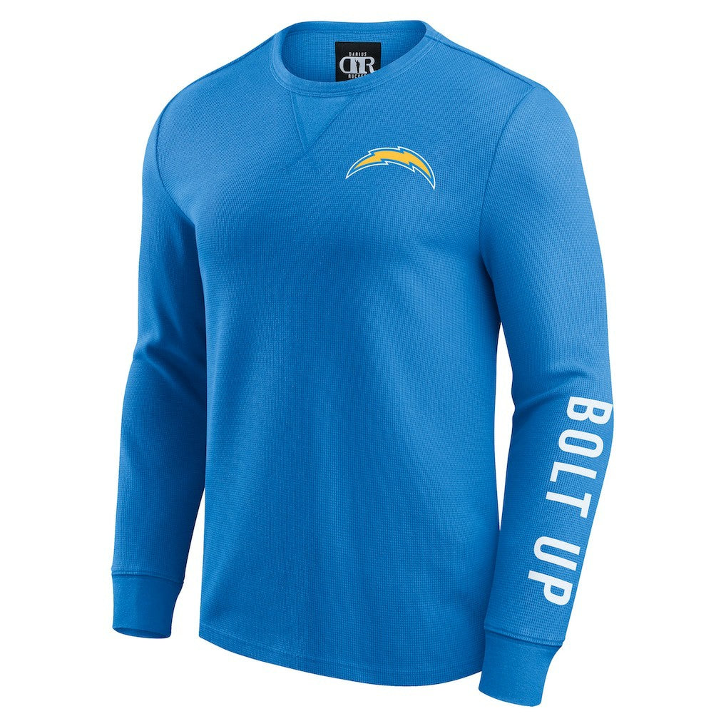Los Angeles Chargers Darius Rucker Collection Washed Waffle-Knit Long Sleeve T-Shirt - Powder Blue - Fanatics