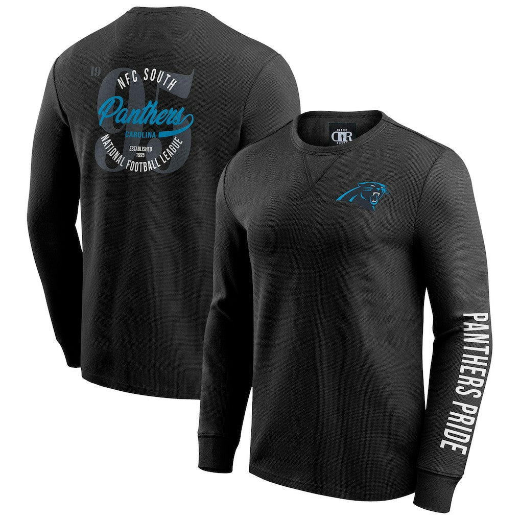 Carolina Panthers Darius Rucker Collection Washed Waffle-Knit Long Sleeve T-Shirt - Black - Fanatics